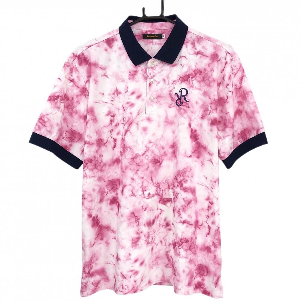 【超美品】レザレクション 半袖ポロシャツ 白×ピンク タイダイ柄 胸ロゴ メンズ XL ゴルフウェア Resurrection