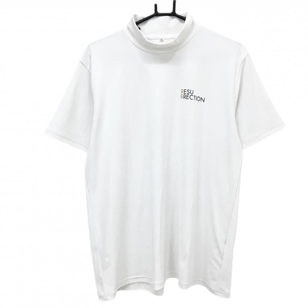 【超美品】レザレクション 半袖ハイネックシャツ 白 胸ロゴプリント メンズ XL ゴルフウェア Resurrection