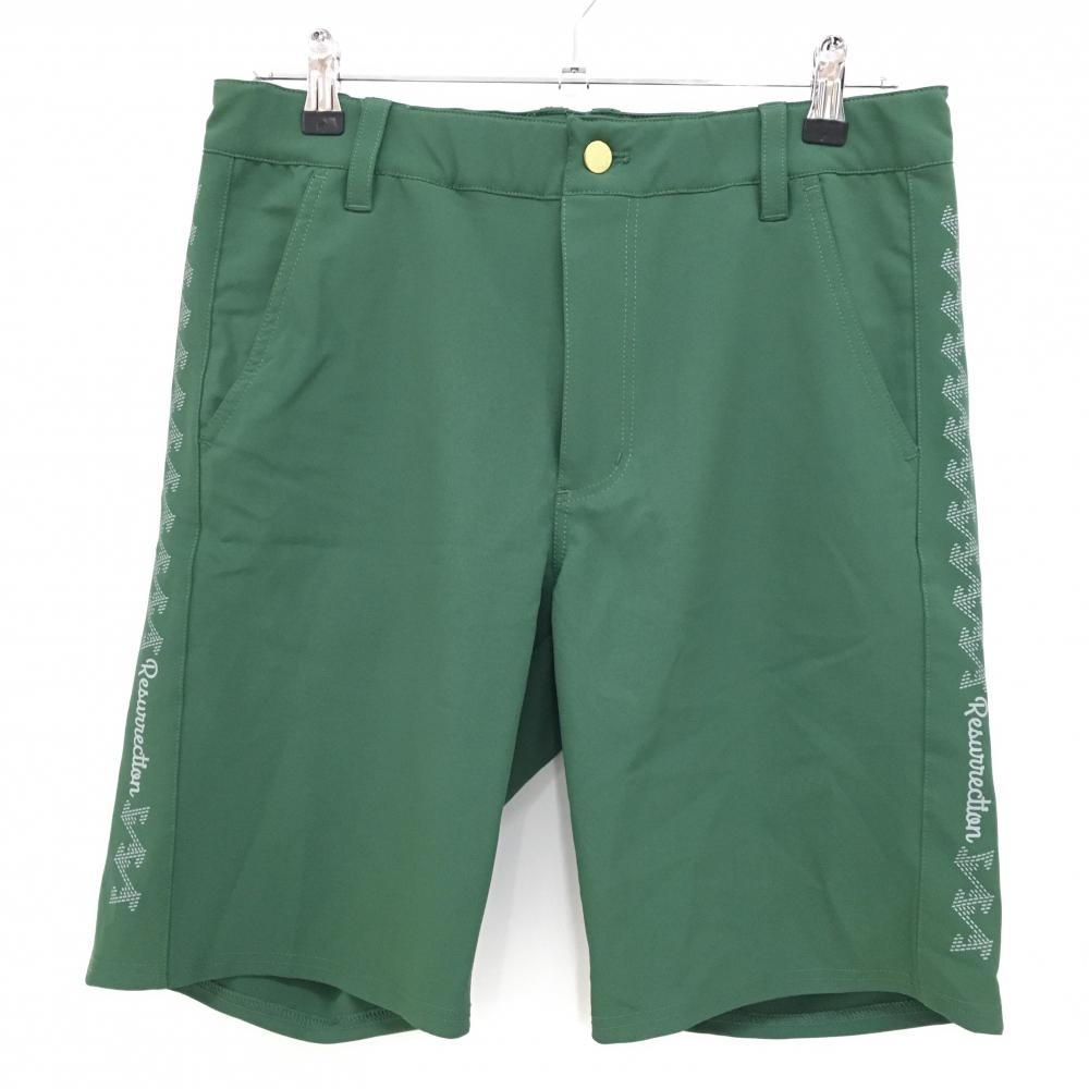【超美品】レザレクション ハーフパンツ グリーン×ライトグレー サイド柄 ウエストゴム メンズ M ゴルフウェア 2023年モデル Resurrection