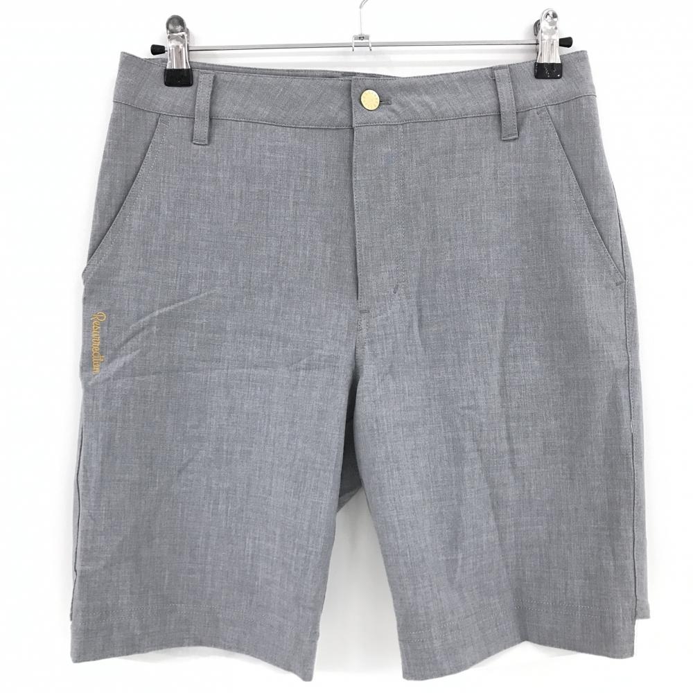 【美品】レザレクション ハーフパンツ グレー×白 ストレッチ ロゴ刺しゅう メンズ M ゴルフウェア 2023年モデル Resurrection