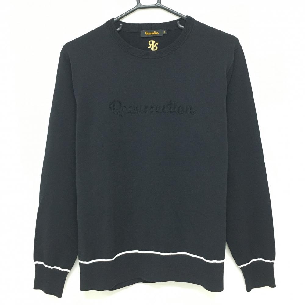 【超美品】レザレクション セーター 黒 ロゴ透かし編み コットン混 ニット メンズ M ゴルフウェア Resurrection