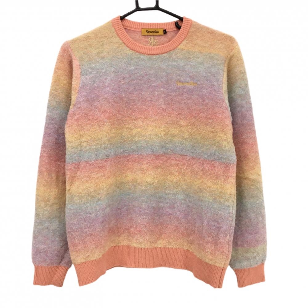 【美品】レザレクション セーター マルチカラー 総柄 ニット ウール混 レディース M ゴルフウェア Resurrection
