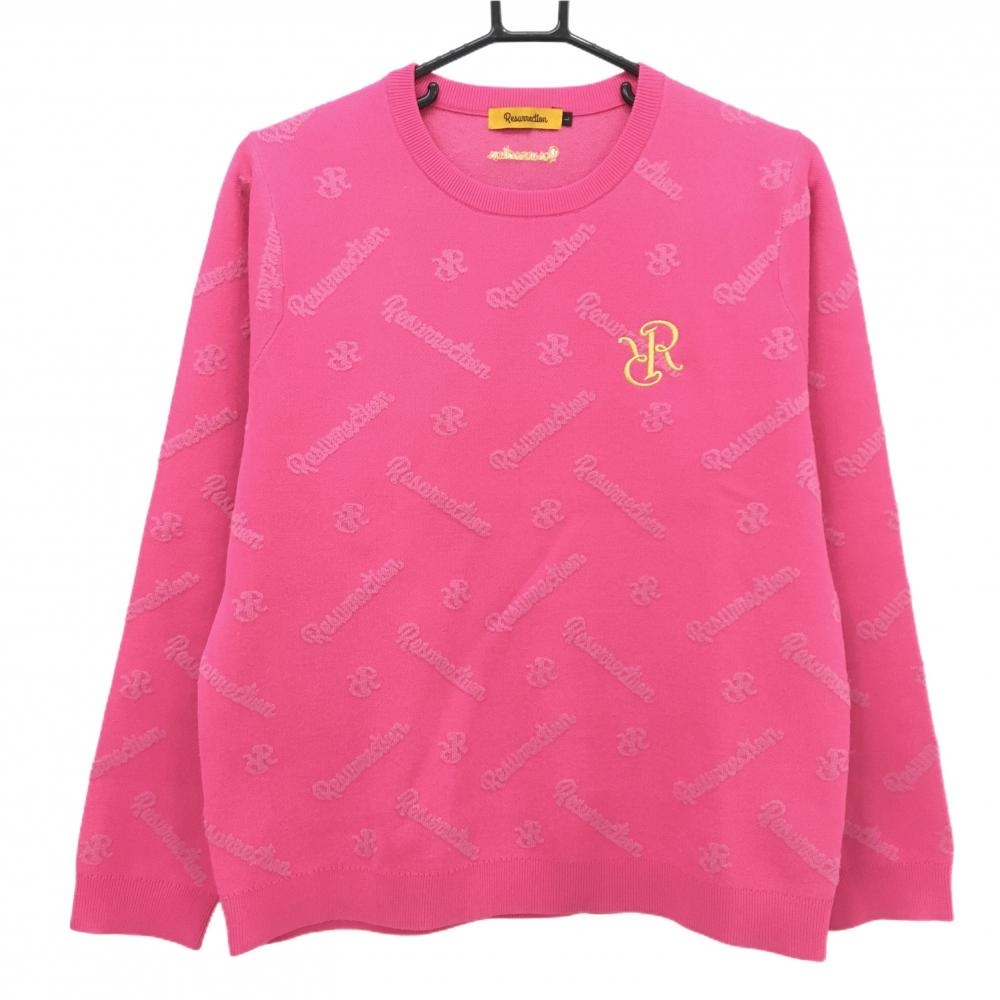 【美品】レザレクション セーター ピンク ロゴ総柄 ウール混 ニット  レディース L ゴルフウェア Resurrection