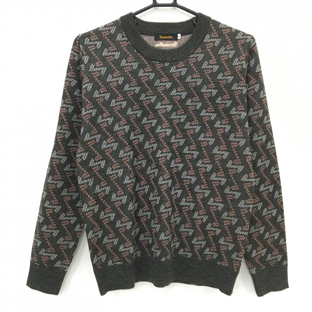 【超美品】レザレクション セーター グレー×ピンク 総柄 ウール混 ニット  レディース L ゴルフウェア Resurrection