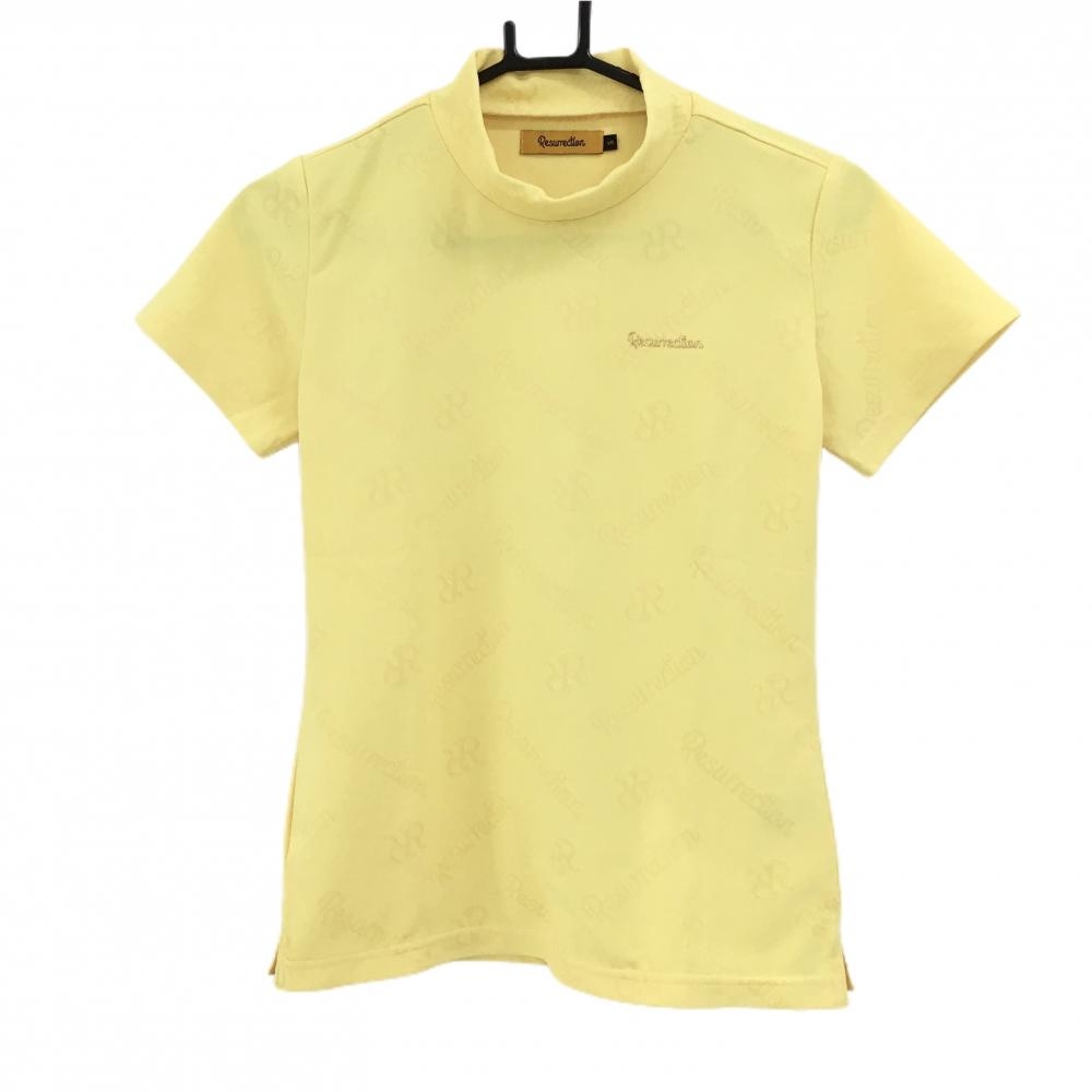 【超美品】レザレクション 半袖ハイネックシャツ イエロー ロゴ総柄地模様 レディース S ゴルフウェア Resurrection