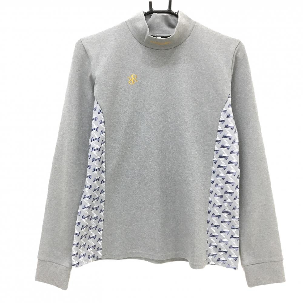 【超美品】レザレクション 長袖ハイネックシャツ グレー×ネイビー サイド切替総柄  レディース L ゴルフウェア Resurrection