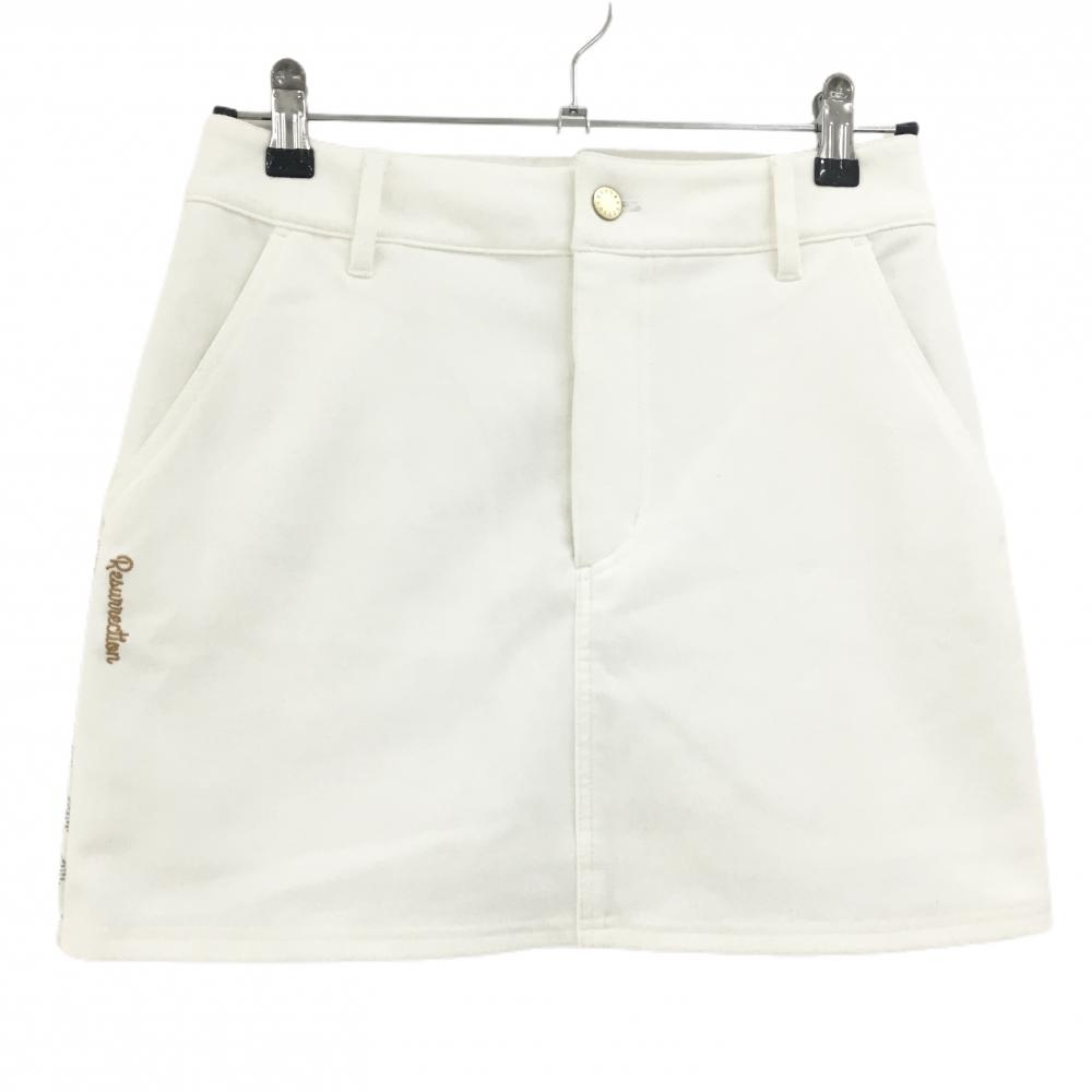 【美品】レザレクション スカート 白×グレー 後ろ総柄 微起毛素材 ストレッチ  レディース M ゴルフウェア Resurrection