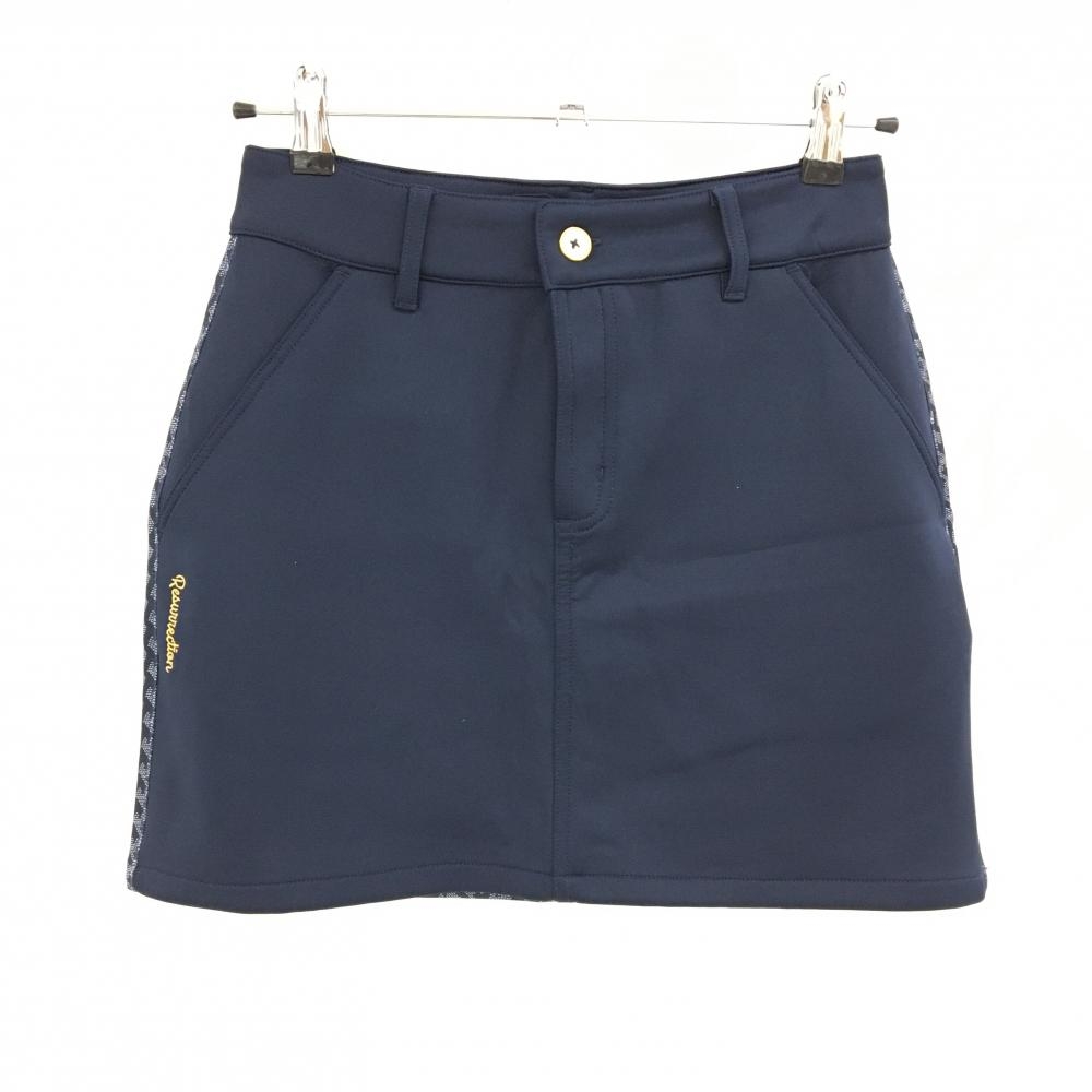 【超美品】レザレクション スカート ネイビー×白 後ろ総柄 ストレッチ レディース S ゴルフウェア Resurrection