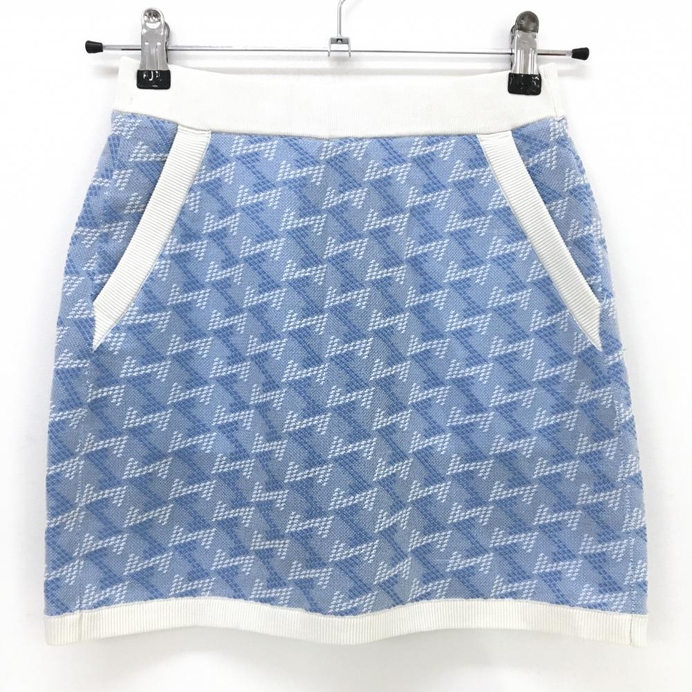 レザレクション ニットスカート ライトブルー×白 総柄 ストレッチ ウエストゴム＆調節紐  レディース XS ゴルフウェア Resurrection