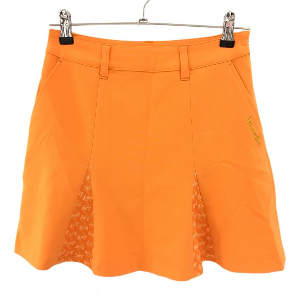 【超美品】レザレクション スカート オレンジ×白 一部柄 ロゴ刺しゅう レディース XS ゴルフウェア 2024年モデル Resurrection