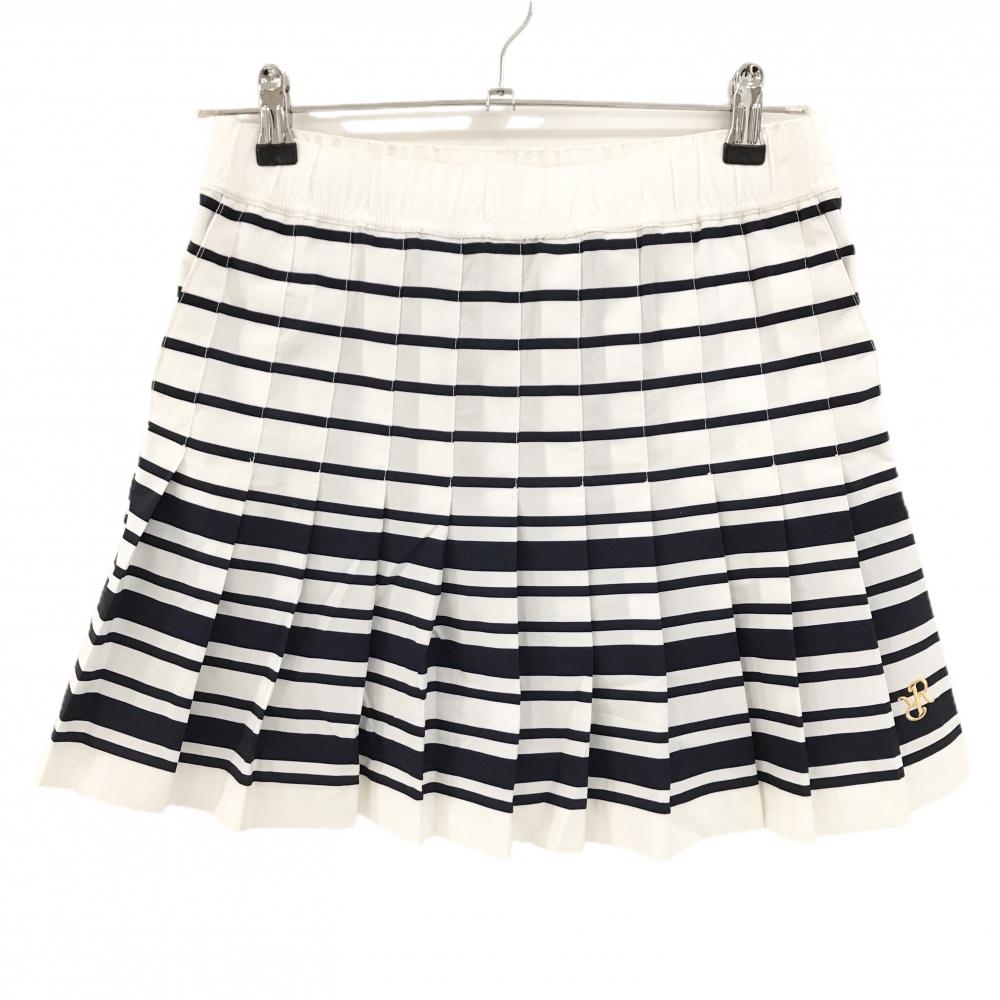 レザレクション プリーツスカート 白×ネイビー ボーダー ウエストゴム＆調節紐 レディース XS ゴルフウェア Resurrection