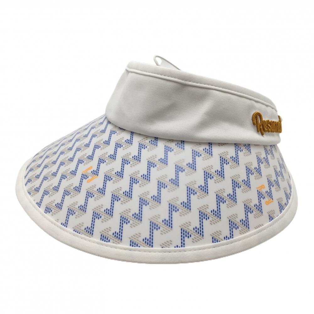 【美品】レザレクション つば広サンバイザー 白×ブルー 総柄  レディース FREE ゴルフウェア Resurrection
