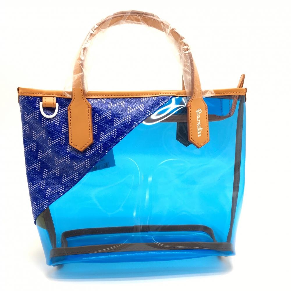 【新品】レザレクション カートバッグ ブルー×白 一部柄 クリア 本革 ゴルフ Resurrection