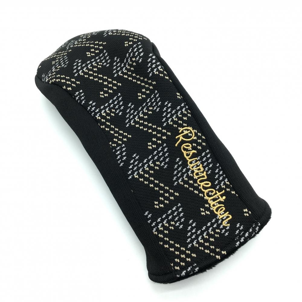 【超美品】レザレクション ヘッドカバー(DR) 黒×ベージュ 一部総柄 ドライバー ニット  ゴルフ Resurrection