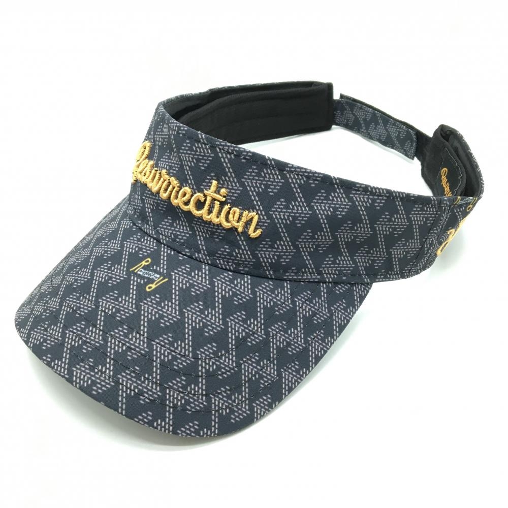 【超美品】レザレクション サンバイザー 黒×グレー 総柄 ロゴ刺しゅう ONE SIZE  ゴルフウェア Resurrection