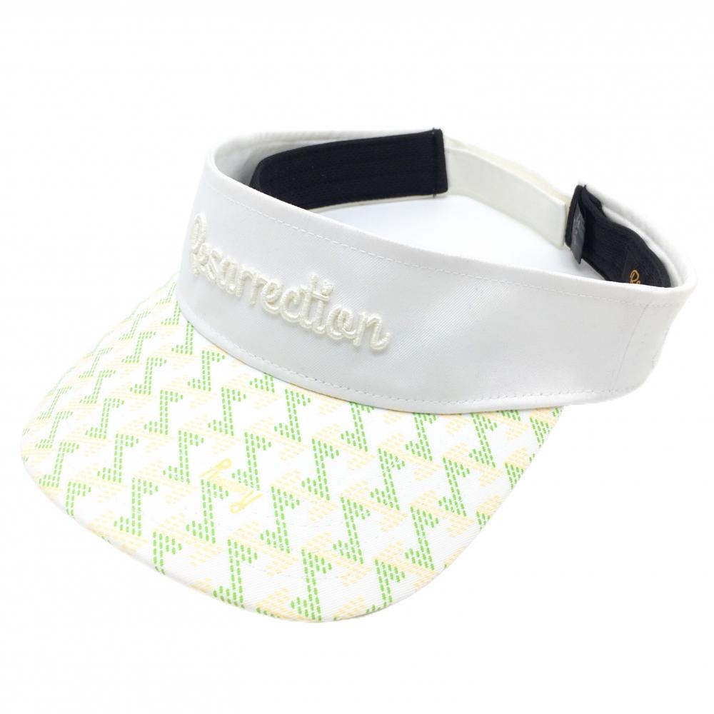 【美品】レザレクション サンバイザー 白×イエロー×グリーン つば総柄   ゴルフウェア Resurrection