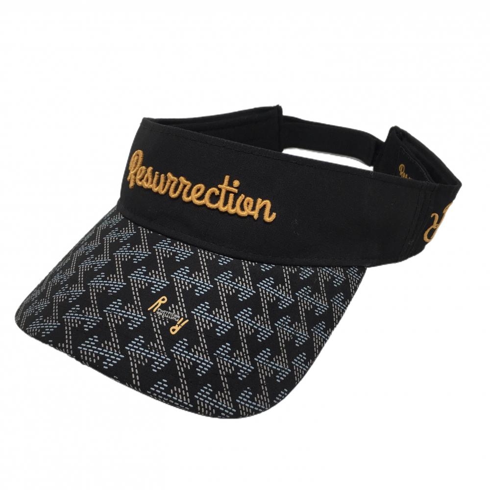 【超美品】レザレクション サンバイザー 黒×ライトブルー つば総柄    ゴルフウェア Resurrection