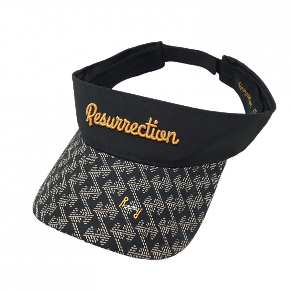 【美品】レザレクション サンバイザー 黒×ブラウン系 つば総柄 ONE SIZE   ゴルフウェア Resurrection