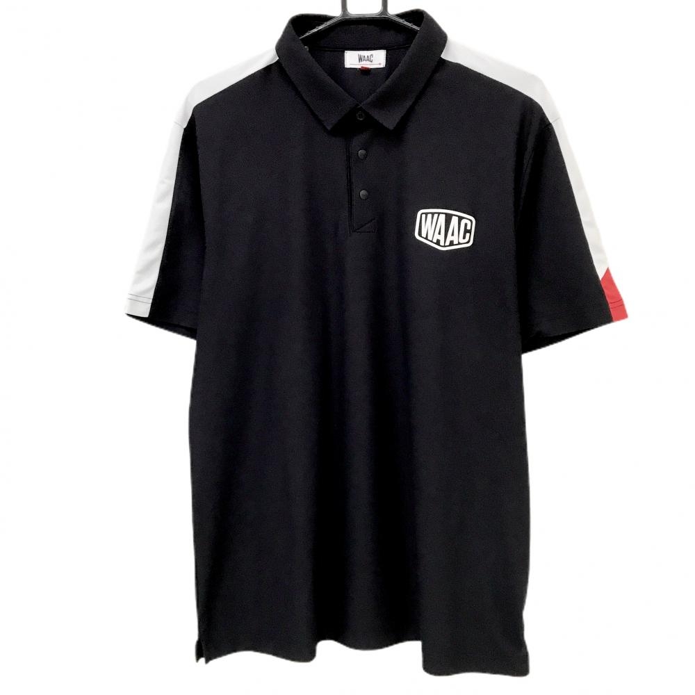 【超美品】ワック 半袖ポロシャツ 黒×白 肩ライン  メンズ 4(XL) ゴルフウェア WAAC