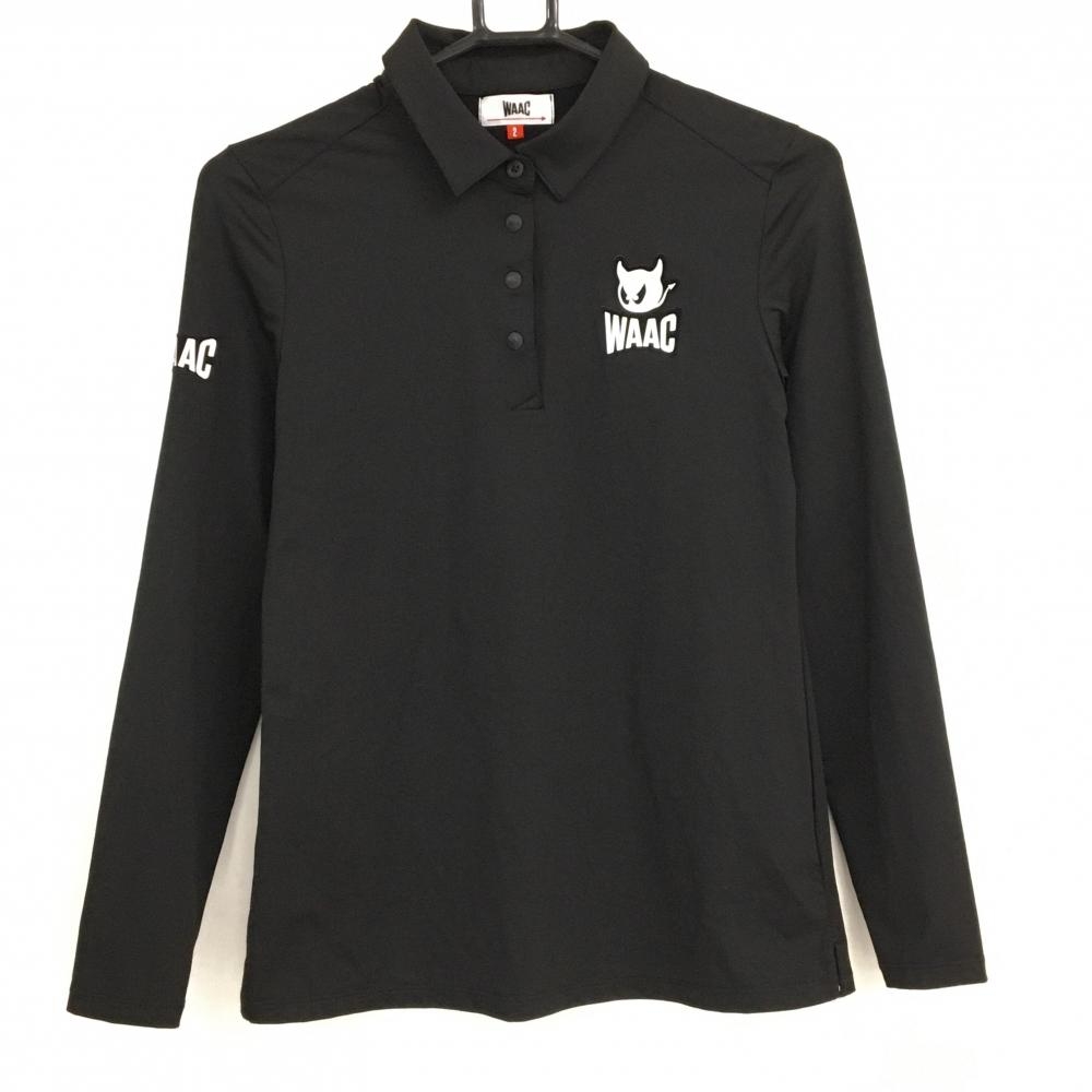 【超美品】ワック 長袖ポロシャツ 黒 ナイロン混 スナップボタン レディース 2(M) ゴルフウェア WAAC