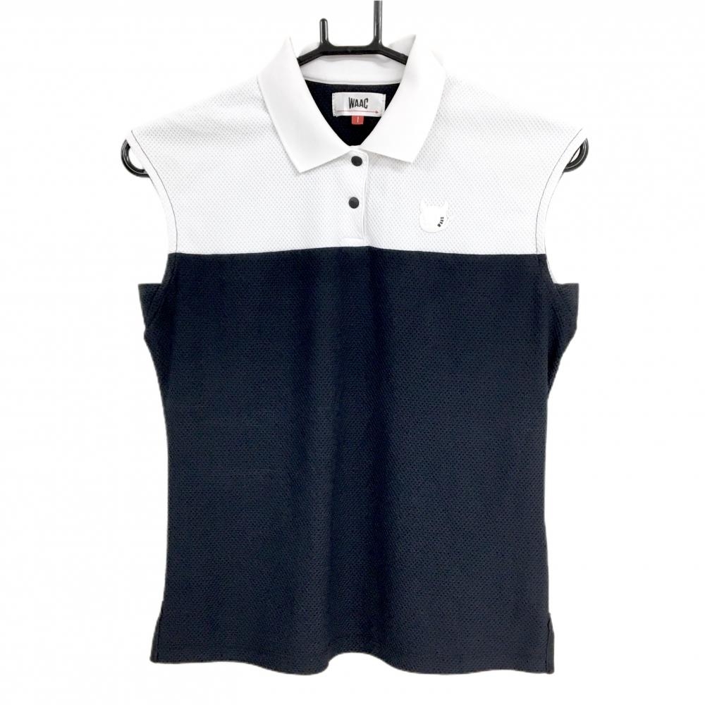 ワック ノースリーブポロシャツ 白×黒系 スナップボタン 胸ロゴ レディース 1(S) ゴルフウェア WAAC