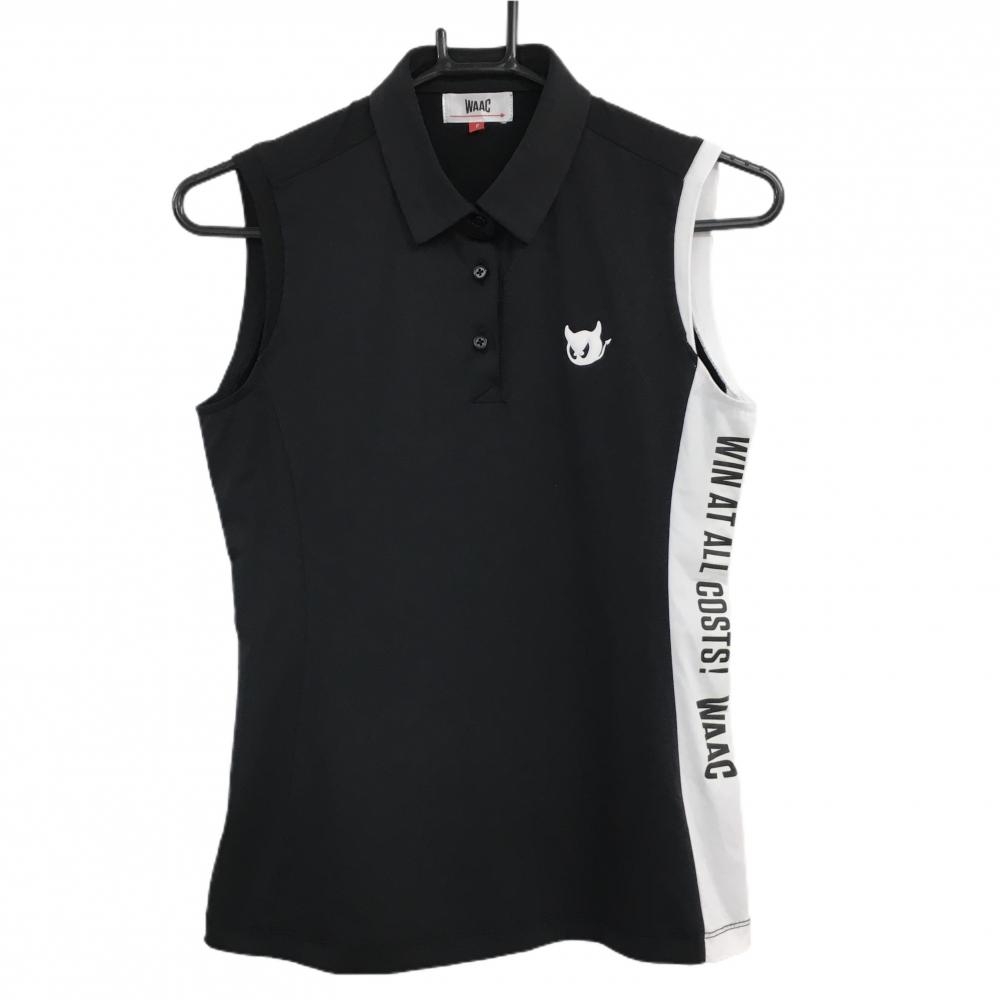 【超美品】ワック ノースリーブポロシャツ 黒×白 バイカラー サイドロゴ  レディース 2(M) ゴルフウェア WAAC