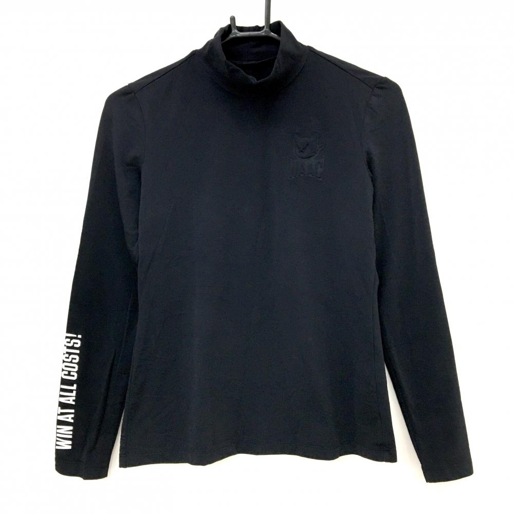 【美品】ワック 長袖ハイネックシャツ 黒 胸ロゴ 裏微起毛  レディース 2(M) ゴルフウェア WAAC