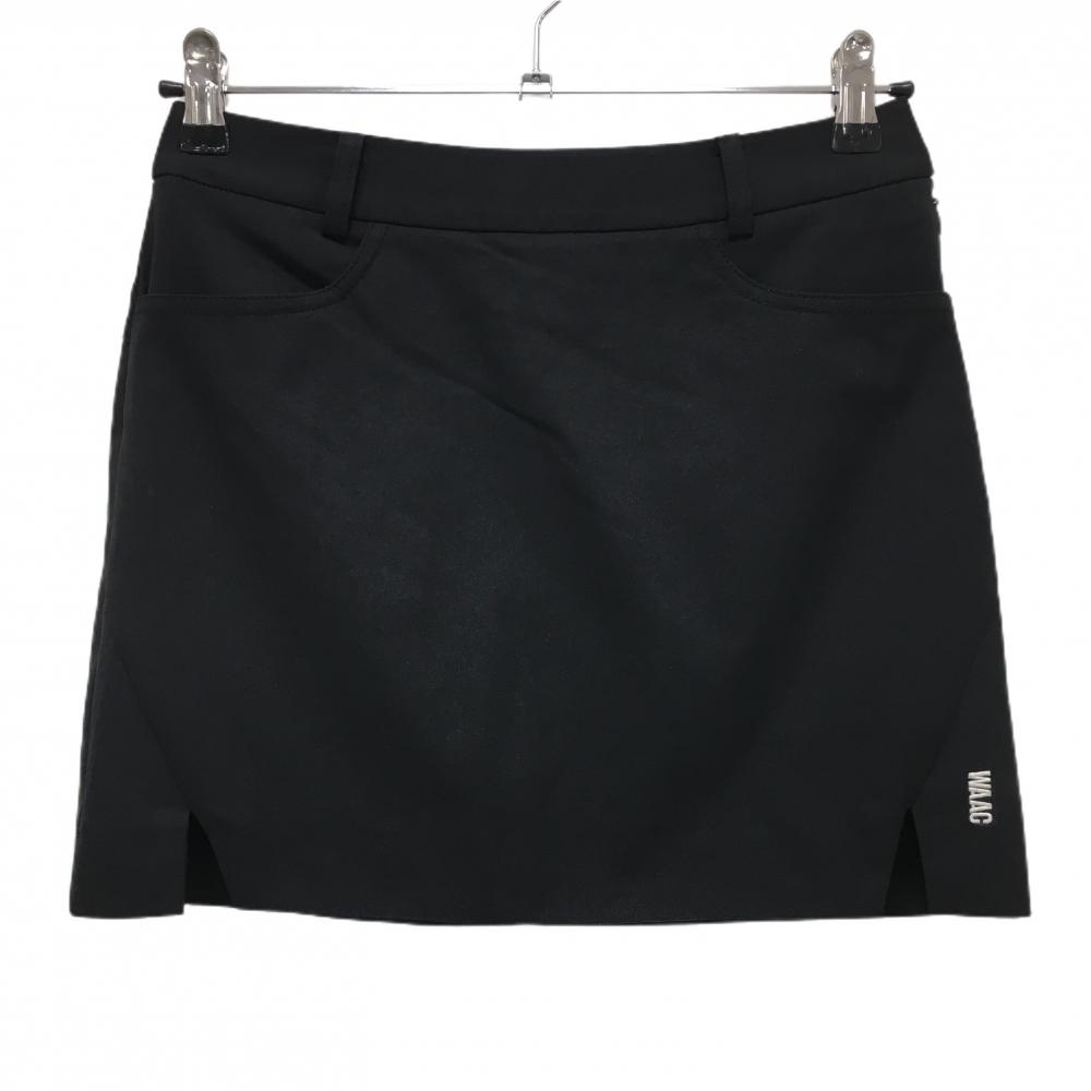 【美品】ワック スカート 黒 ロゴ白 内側インナーパンツ レディース 1(S) ゴルフウェア WAAC