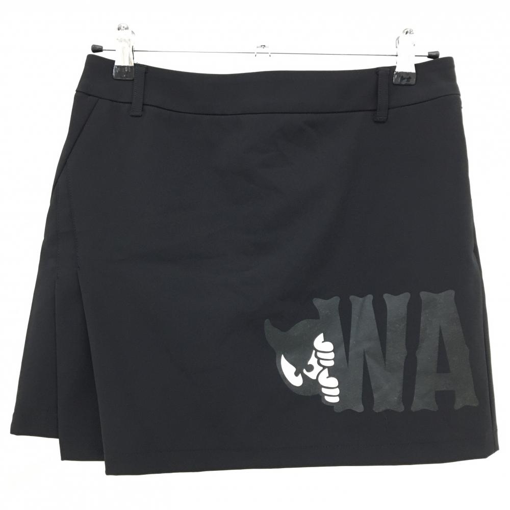 【超美品】ワック スカート 黒 ロゴプリント 内側インナーパンツ レディース 3 ゴルフウェア WAAC