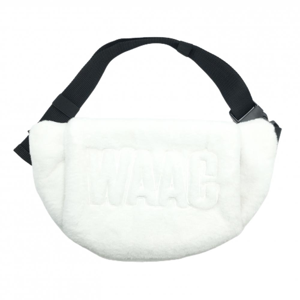 【超美品】ワック ハンドウォーマー 白 ファー ウエストポーチ レディース  ゴルフウェア WAAC