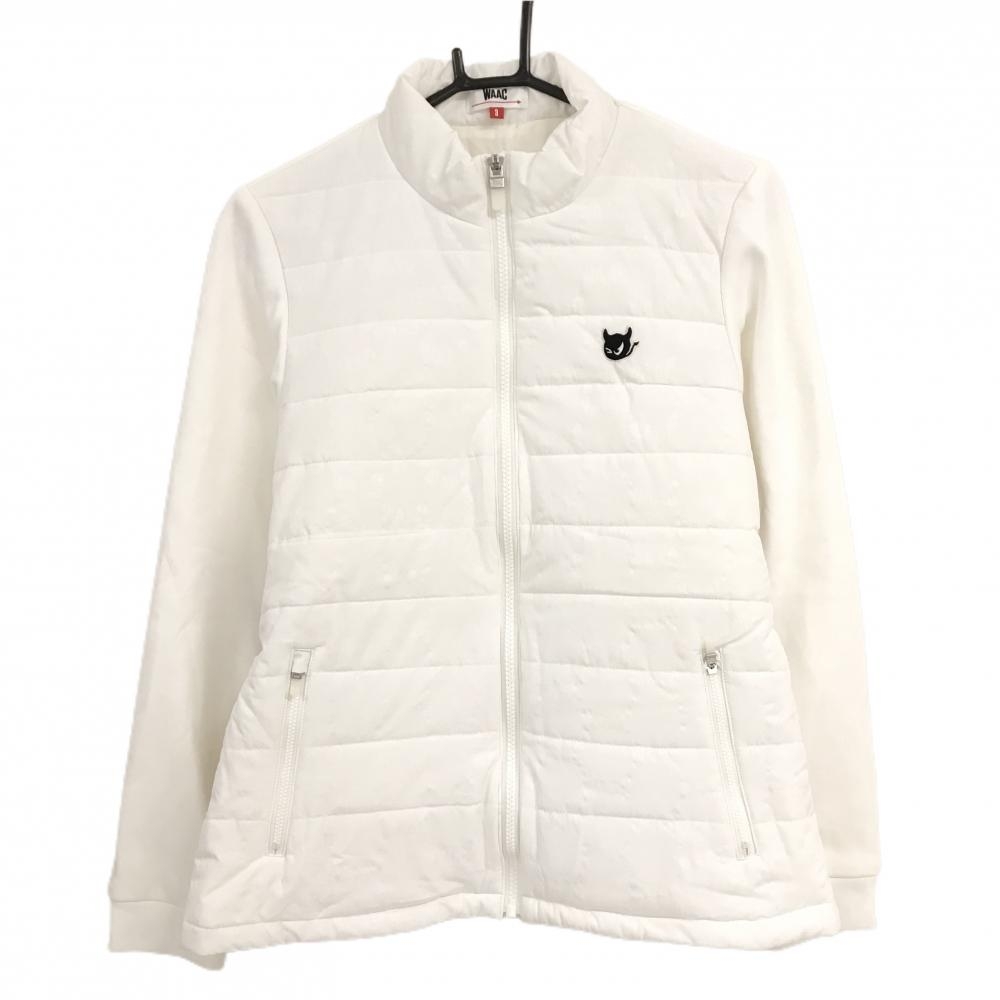 【超美品】ワック 中綿ジャケット 白 前身頃・後ろ身頃下方中綿 バックロゴ ロゴ地模様 ベルト付 レディース 3(L) ゴルフウェア WAAC