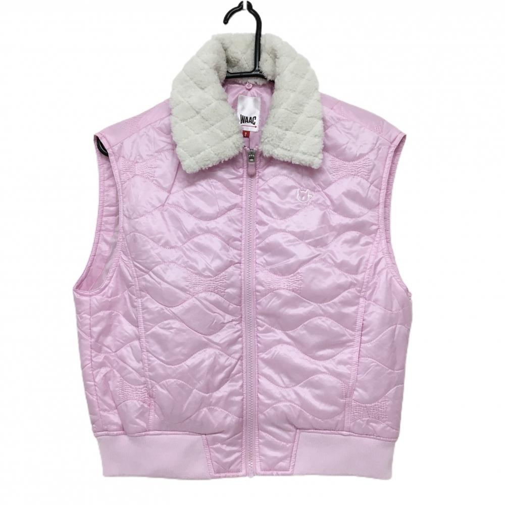 【新品】ワック 襟付き中綿ベスト ピンク 襟ボア 薄手 キルティング 襟ボア着脱可 レディース 2(M) ゴルフウェア WAAC