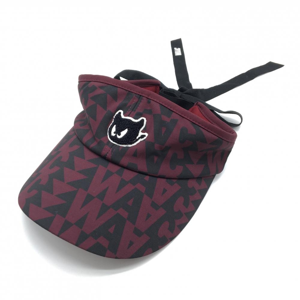 【超美品】ワック サンバイザー ダークパープル系×黒 総柄 ワッペン レディース 1098 ゴルフウェア WAAC