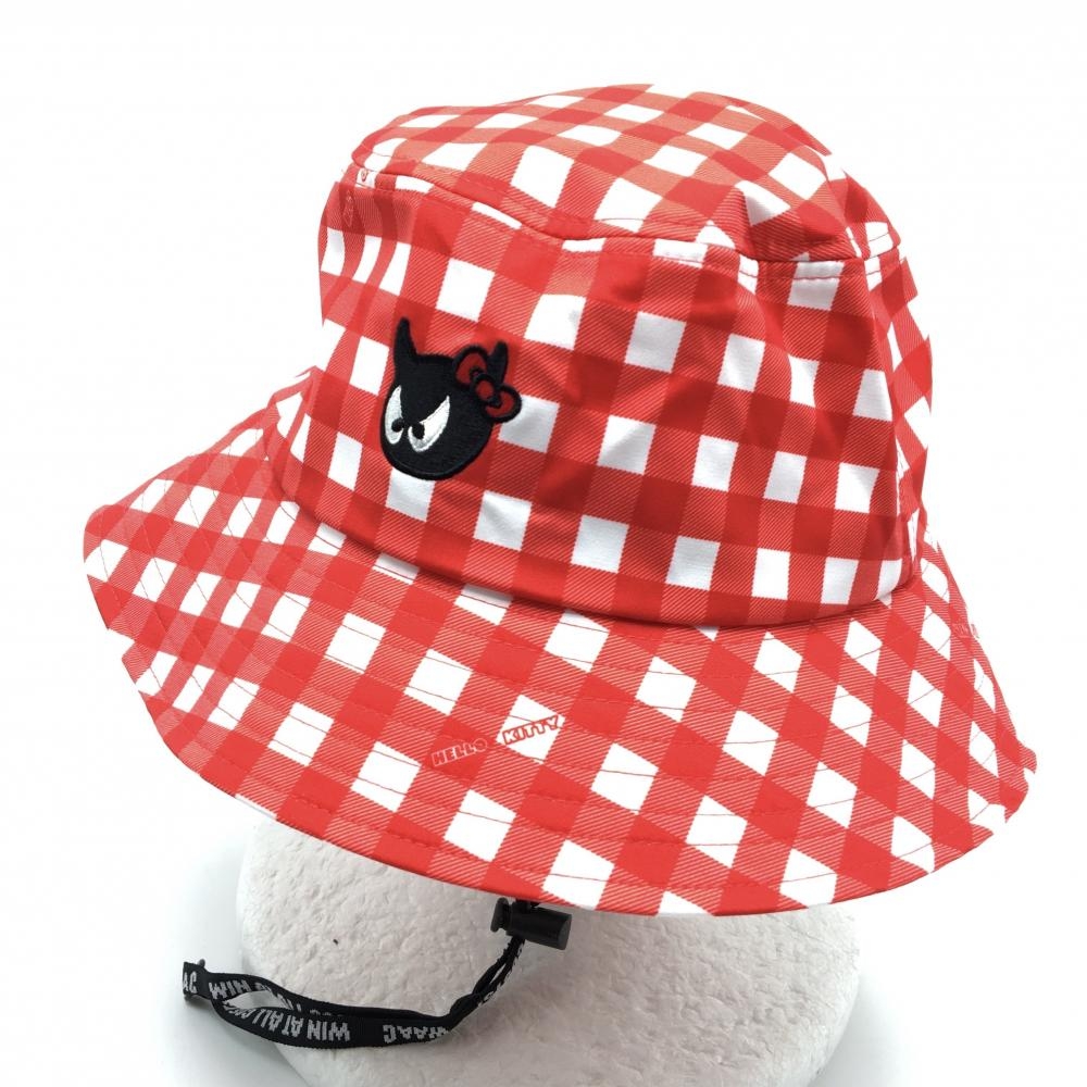 【新品】ワック×ハローキティ バケットハット レッド×白 チェック サンリオ レディース 58 ゴルフウェア WAAC