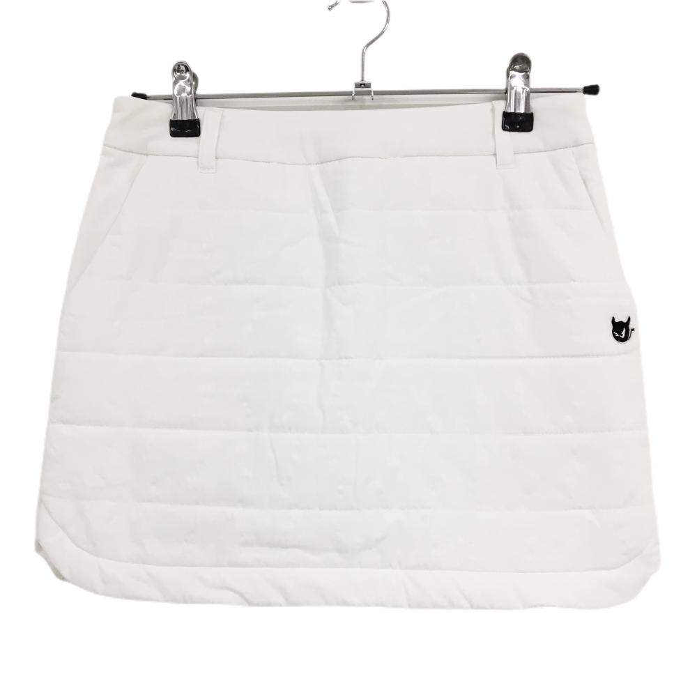 【美品】ワック 中綿スカート 白 ロゴ総柄地模様 内側インナーパンツ レディース 2(M) ゴルフウェア WAAC