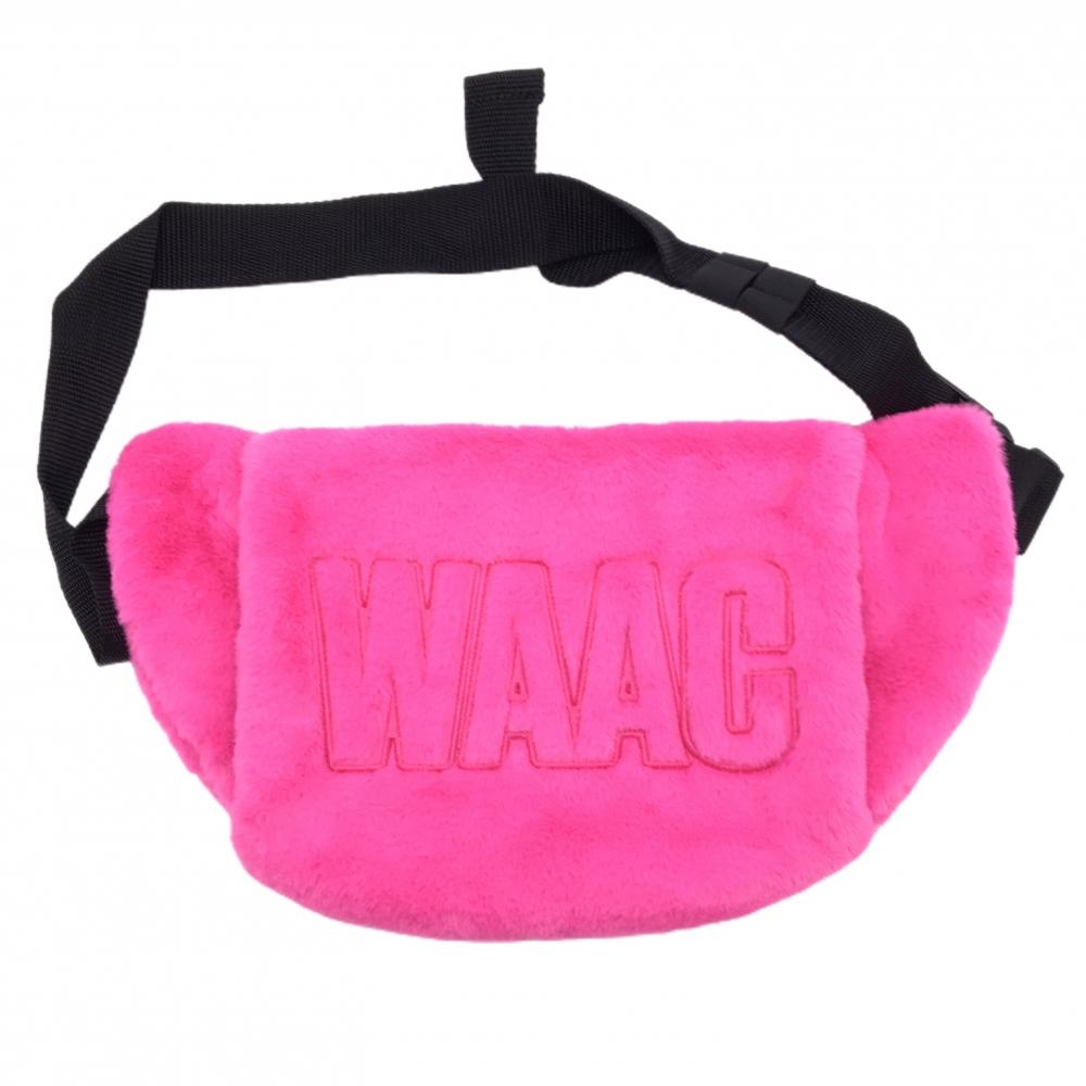 【超美品】ワック ハンドウォーマー ピンク ポケット付 フェイクファー ロゴ   ゴルフウェア WAAC