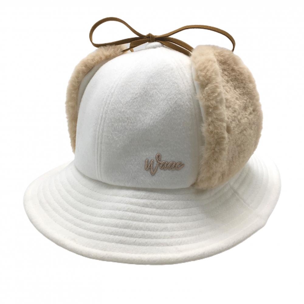 【新品】ワック ハット 白×ベージュ 耳当て付 耳当て裏ボア 1098   ゴルフウェア WAAC
